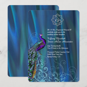 Invitación del Boda de satén azul y pavo real de m