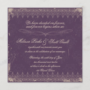 Invitación del boda del damasco de la berenjena de