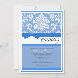 Invitación del boda del damasco en azul