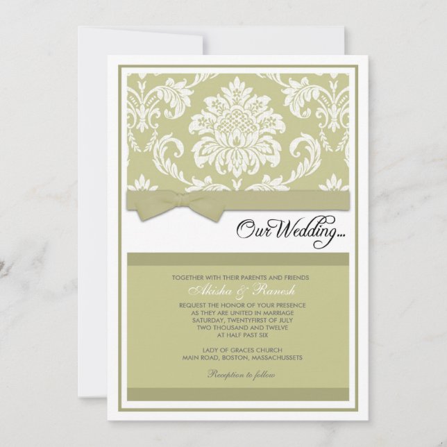 Invitación del boda del damasco en sabio (Anverso)