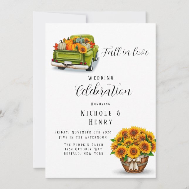 Invitación del Boda del girasol de la calabaza del (Anverso)