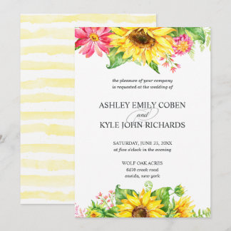 Invitación del boda del girasol en fondo ligero