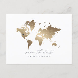 Invitación del boda del mapa del mundo metálico de