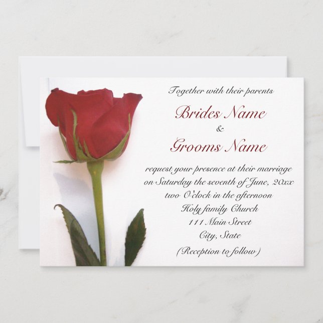 Invitación del boda del rosa rojo (Anverso)