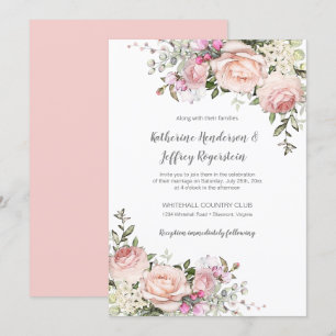 Invitación del Boda floral color de agua verde ros