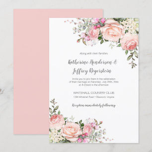 Invitación del Boda floral color de agua verde ros
