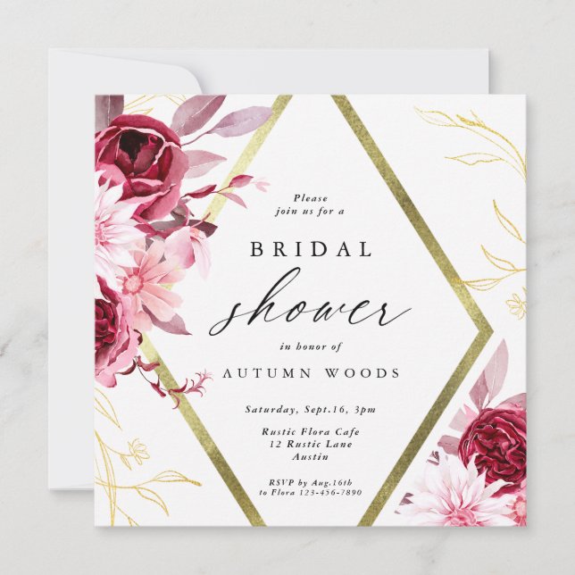 Invitación del Boda floral del marco dorado de Rom (Anverso)