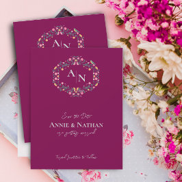 Invitación del Boda floral Intrincado Rojo Monogra