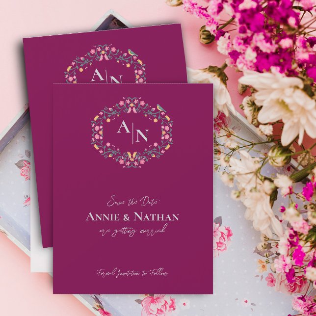 Invitación del Boda floral Intrincado Rojo Monogra (Monogram Red Intricate Floral Wedding Announcement)