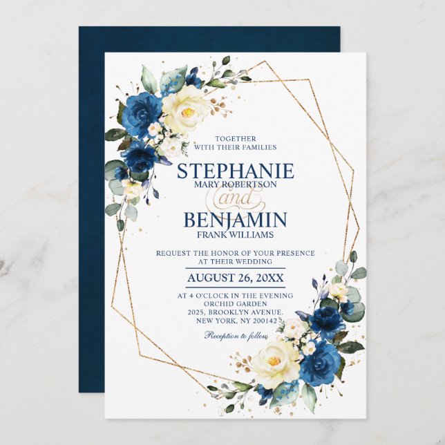 Invitación del Boda geométrico Boho rosa azul mari (Anverso / Reverso)