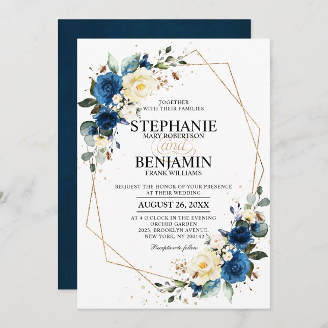 Invitación del Boda geométrico Boho rosa azul mari (Anverso / Reverso)