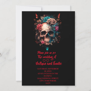 Invitación del Boda gótico del cráneo floral oscur