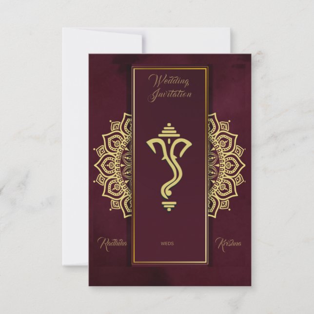 Invitación del boda hindú indio Ganesha (Anverso)