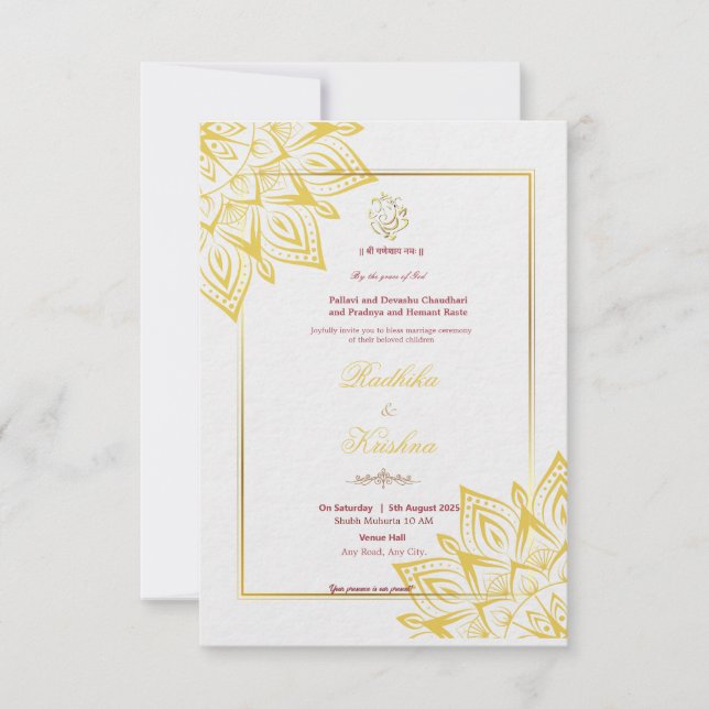 Invitación del boda hindú indio Ganesha (Anverso)