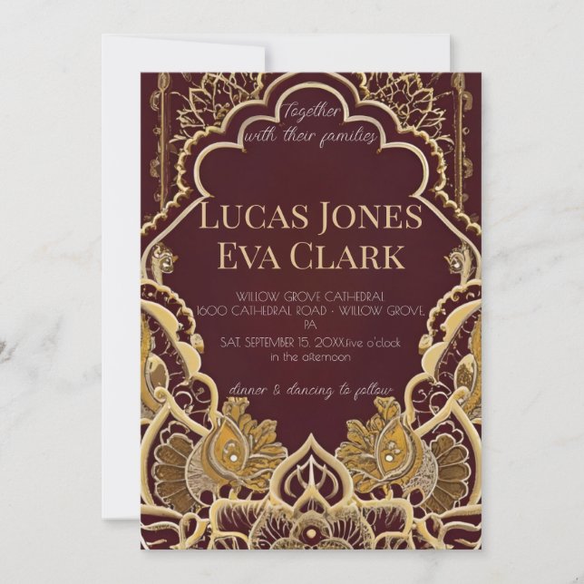 Invitación del Boda indio Mehendi Henna de Borgoña (Anverso)