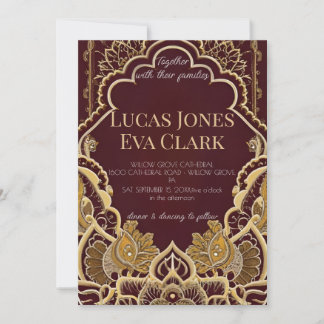 Invitación del Boda indio Mehendi Henna de Borgoña