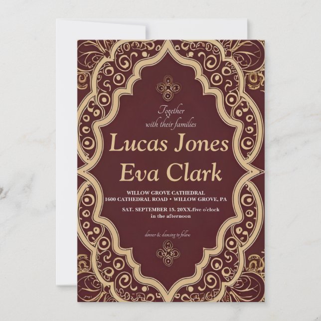 Invitación del Boda indio Mehendi Henna de Borgoña (Anverso)