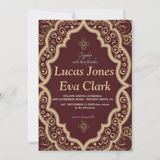 Invitación del Boda indio Mehendi Henna de Borgoña