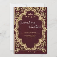 Invitación del Boda indio Mehendi Henna de Borgoña