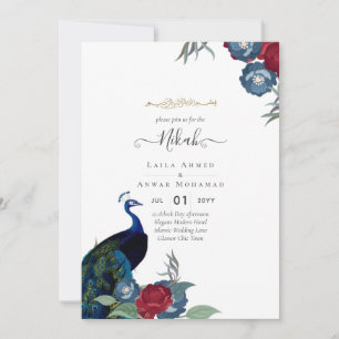 Invitación del Boda islámico NIKAH Peacock Floral 