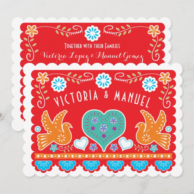 Invitación del Boda mexicano Papel Picado (Anverso / Reverso)