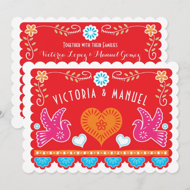 Invitación del Boda mexicano Papel Picado (Anverso / Reverso)
