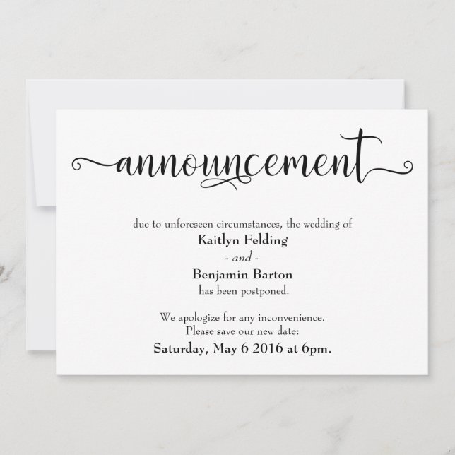 Invitación del Boda pospuesto por caligrafía (Anverso)