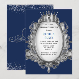 Invitación del Boda Real de marco azul y plateado 