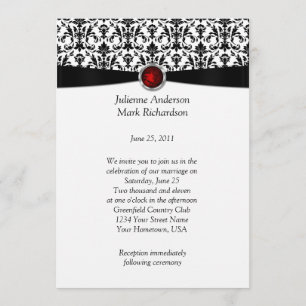 Invitación del Boda Ruby Gemstone blanco negro