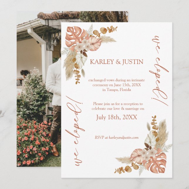 Invitación del Boho Floral Elopement (Anverso / Reverso)