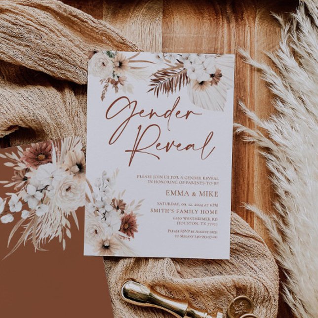 Invitación del Boho para revelar género con pampas (Subido por el creador)