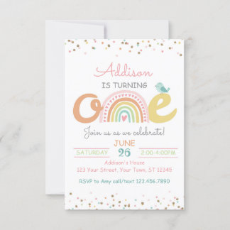Invitación del Boho Rainbow First Birday Party ONE