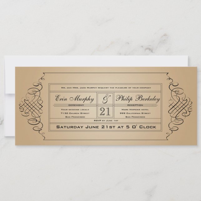 Invitación del boleto de la boda del vintage (Anverso)