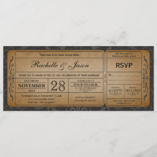 Invitación del boleto de la boda del vintage con