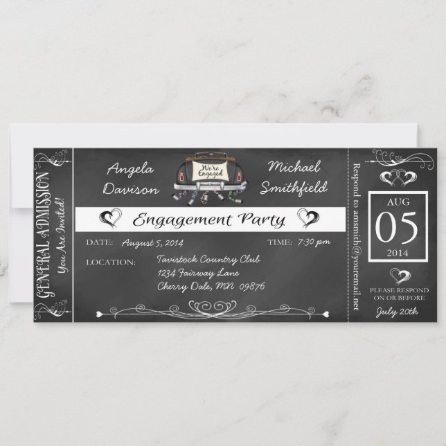 Invitación del boleto de la pizarra del fiesta de (Anverso)