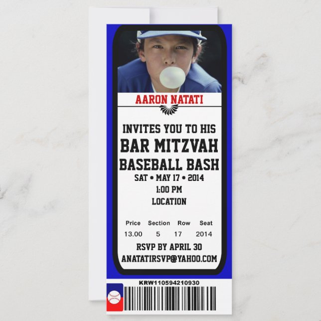 Invitación del boleto de Mitzvah de la barra del (Anverso)