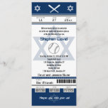 Invitación del boleto del béisbol de Mitzvah de la<br><div class="desc">Boleto del azul marino, blanco y gris del béisbol con la estrella de David para su invitación de Mitzvah de la barra. Dos cascos de fútbol americanos para sus iniciales y estrella de David de centro en un color azul descolorado. Si usted necesita una diversa combinación de color o cualquier...</div>