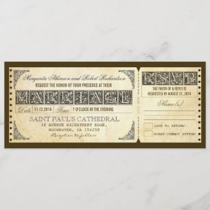 invitación del boleto del boda y diseño antiguos