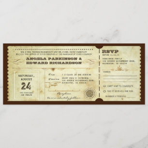 invitación del boleto del vintage del boda con