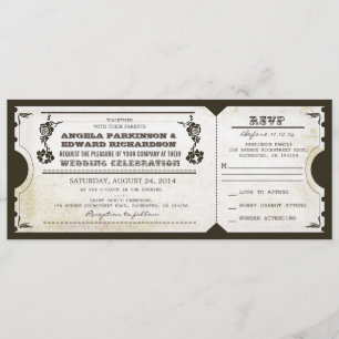 invitación del boleto del vintage del boda con el