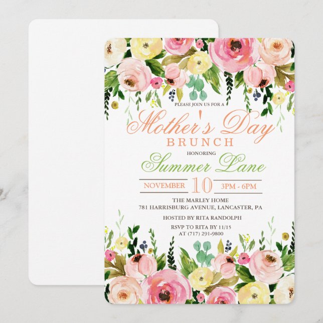 Invitación del brunch del día de madre (Anverso / Reverso)