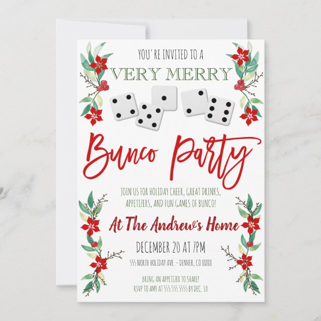 Invitación del Bunco Party de navidades (Anverso)