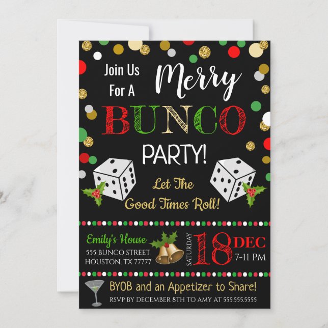 Invitación del Bunco Party de navidades (Anverso)