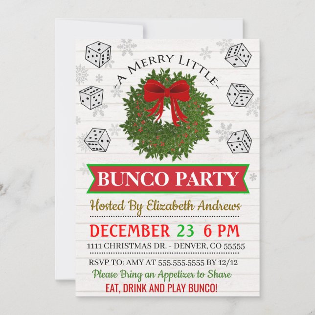 Invitación del Bunco Party de navidades (Anverso)