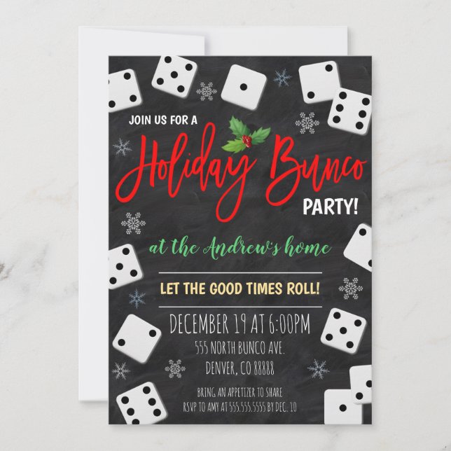 Invitación del Bunco Party de navidades (Anverso)