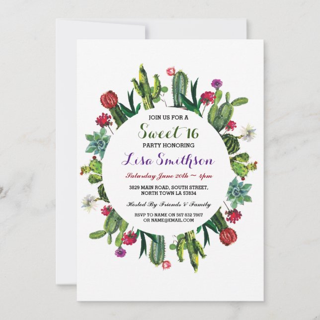 Invitación del cactus de la fiesta de la fiesta de (Anverso)