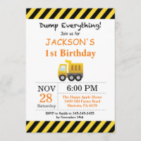 Invitación del camión volquete del cumpleaños de