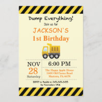 Invitación del camión volquete del cumpleaños de