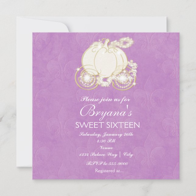 Invitación del Carruaje Purpura Princesa Cenicient (Anverso)