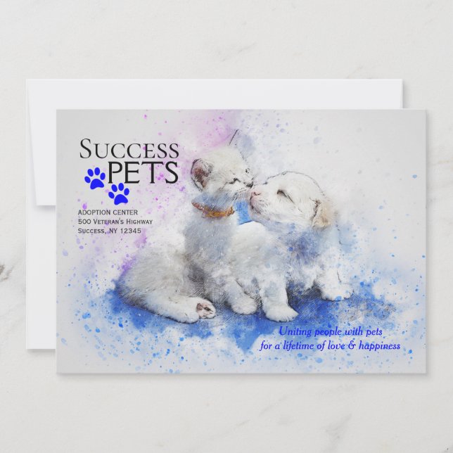 Invitación del centro de la adopción del gatito y (Anverso)